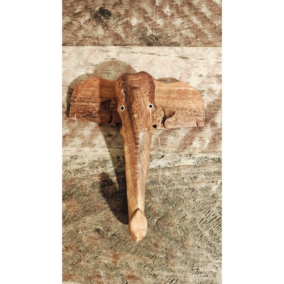 The Unbranded Brand Other - VINTAGE Hand Carved Wooden Elephant Wall Hook for Caps/Keys/Leashes Unique
